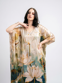 Mrs. SARDARNI Premium Designer Printed Kaftan - Dark Green Lotus