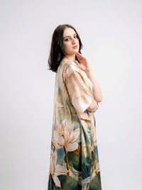 Mrs. SARDARNI Premium Designer Printed Kaftan - Dark Green Lotus