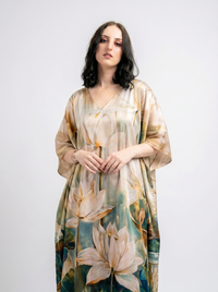 Mrs. SARDARNI Premium Designer Printed Kaftan - Dark Green Lotus