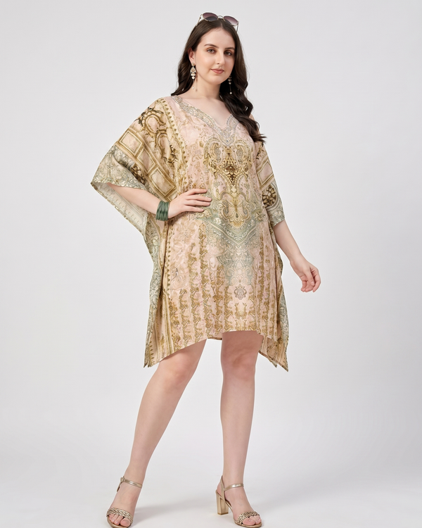 Mrs. SARDARNI Premium Designer Printed Kaftan - Olive Gold