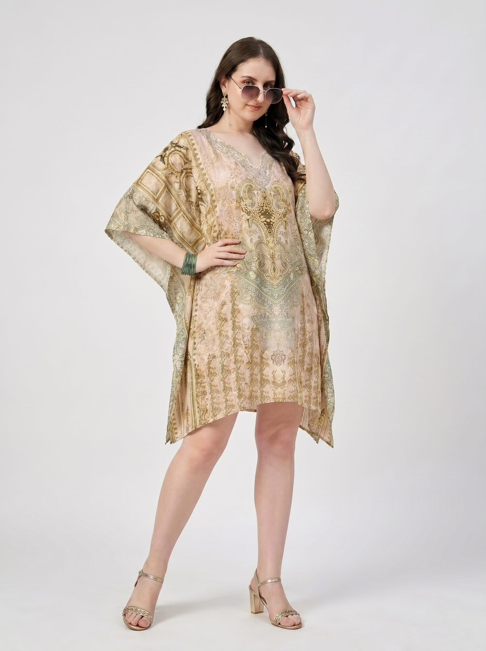 Mrs. SARDARNI Premium Designer Printed Kaftan - Olive Gold