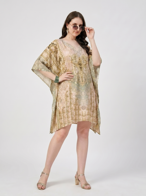 Mrs. SARDARNI Premium Designer Printed Kaftan - Olive Gold