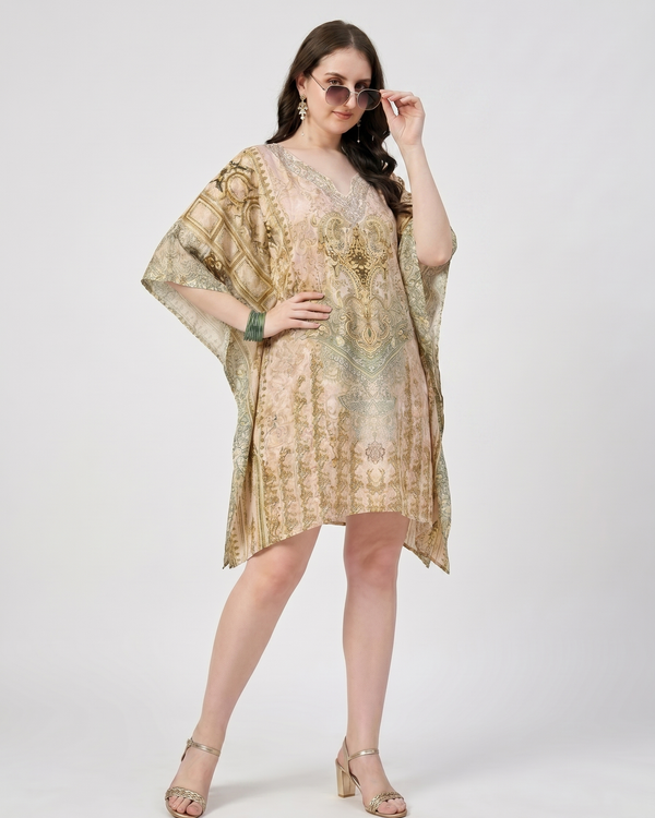 Mrs. SARDARNI Premium Designer Printed Kaftan - Olive Gold