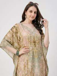 Mrs. SARDARNI Premium Designer Printed Kaftan - Olive Gold