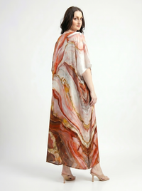 Mrs. SARDARNI Premium Designer Printed Kaftan - Orange Marble