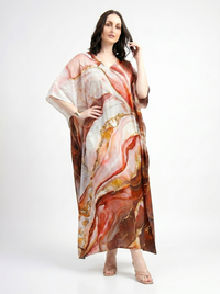 Mrs. SARDARNI Premium Designer Printed Kaftan - Orange Marble