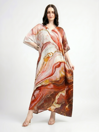 Mrs. SARDARNI Premium Designer Printed Kaftan - Orange Marble