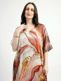 Mrs. SARDARNI Premium Designer Printed Kaftan - Orange Marble