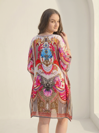 Mrs. SARDARNI Premium Designer Printed Kaftan - Peach Multi Baroque