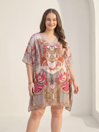 Mrs. SARDARNI Premium Designer Printed Kaftan - Peach Multi Baroque