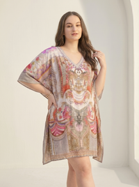 Mrs. SARDARNI Premium Designer Printed Kaftan - Peach Multi Baroque