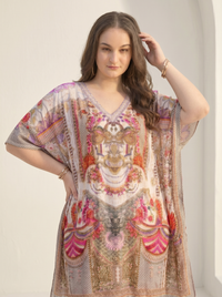 Mrs. SARDARNI Premium Designer Printed Kaftan - Peach Multi Baroque