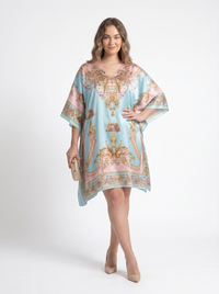 Mrs. SARDARNI Premium Designer Printed Kaftan - Seafoam Gold