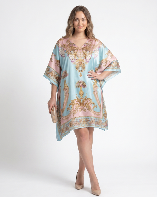 Mrs. SARDARNI Premium Designer Printed Kaftan - Seafoam Gold