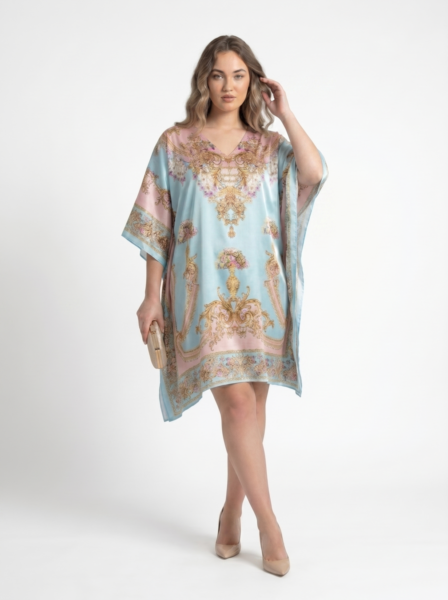 Mrs. SARDARNI Premium Designer Printed Kaftan - Seafoam Gold