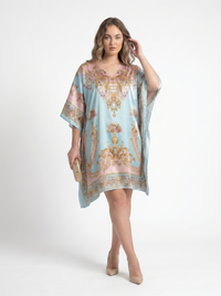 Mrs. SARDARNI Premium Designer Printed Kaftan - Seafoam Gold