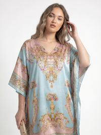 Mrs. SARDARNI Premium Designer Printed Kaftan - Seafoam Gold
