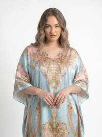Mrs. SARDARNI Premium Designer Printed Kaftan - Seafoam Gold
