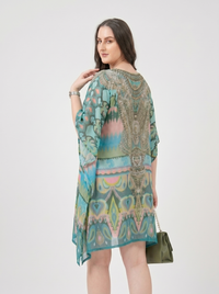 Mrs. SARDARNI Premium Designer Printed Kaftan - Teal Peacock