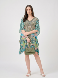 Mrs. SARDARNI Premium Designer Printed Kaftan - Teal Peacock