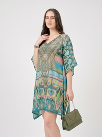 Mrs. SARDARNI Premium Designer Printed Kaftan - Teal Peacock