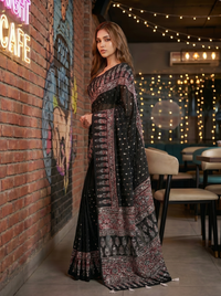 Mrs. SARDARNI Premium Embroidered Stone work Saree - Black