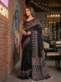 Mrs. SARDARNI Premium Embroidered Stone work Saree - Black