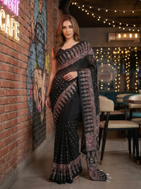 Mrs. SARDARNI Premium Embroidered Stone work Saree - Black