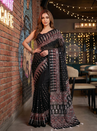 Mrs. SARDARNI Premium Embroidered Stone work Saree - Black