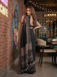 Mrs. SARDARNI Premium Embroidered Stone work Saree - Black