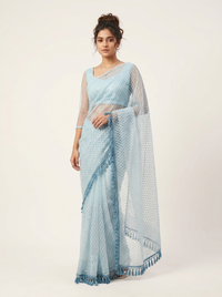 Mrs. SARDARNI Premium Embroidered Net Saree - Light Blue