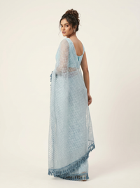Mrs. SARDARNI Premium Embroidered Net Saree - Light Blue