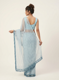 Mrs. SARDARNI Premium Embroidered Net Saree - Light Blue