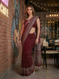 Mrs. SARDARNI Premium Embroidered Stone work Saree - Maroon