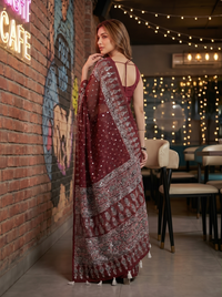Mrs. SARDARNI Premium Embroidered Stone work Saree - Maroon