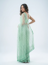 Mrs. SARDARNI Premium Embroidered Net Saree - Mint Green