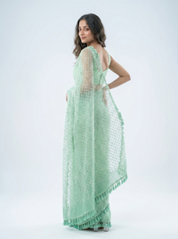 Mrs. SARDARNI Premium Embroidered Net Saree - Mint Green