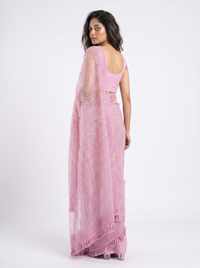 Mrs. SARDARNI Premium Embroidered Net Saree - Pink