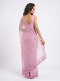 Mrs. SARDARNI Premium Embroidered Net Saree - Pink
