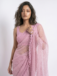 Mrs. SARDARNI Premium Embroidered Net Saree - Pink
