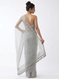 Mrs. SARDARNI Premium Embroidered Net Saree - Silver