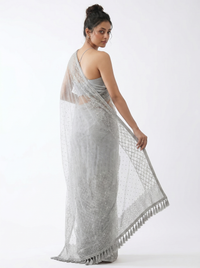 Mrs. SARDARNI Premium Embroidered Net Saree - Silver