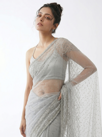 Mrs. SARDARNI Premium Embroidered Net Saree - Silver