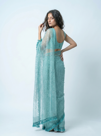 Mrs. SARDARNI Premium Embroidered Net Saree - Turquoise
