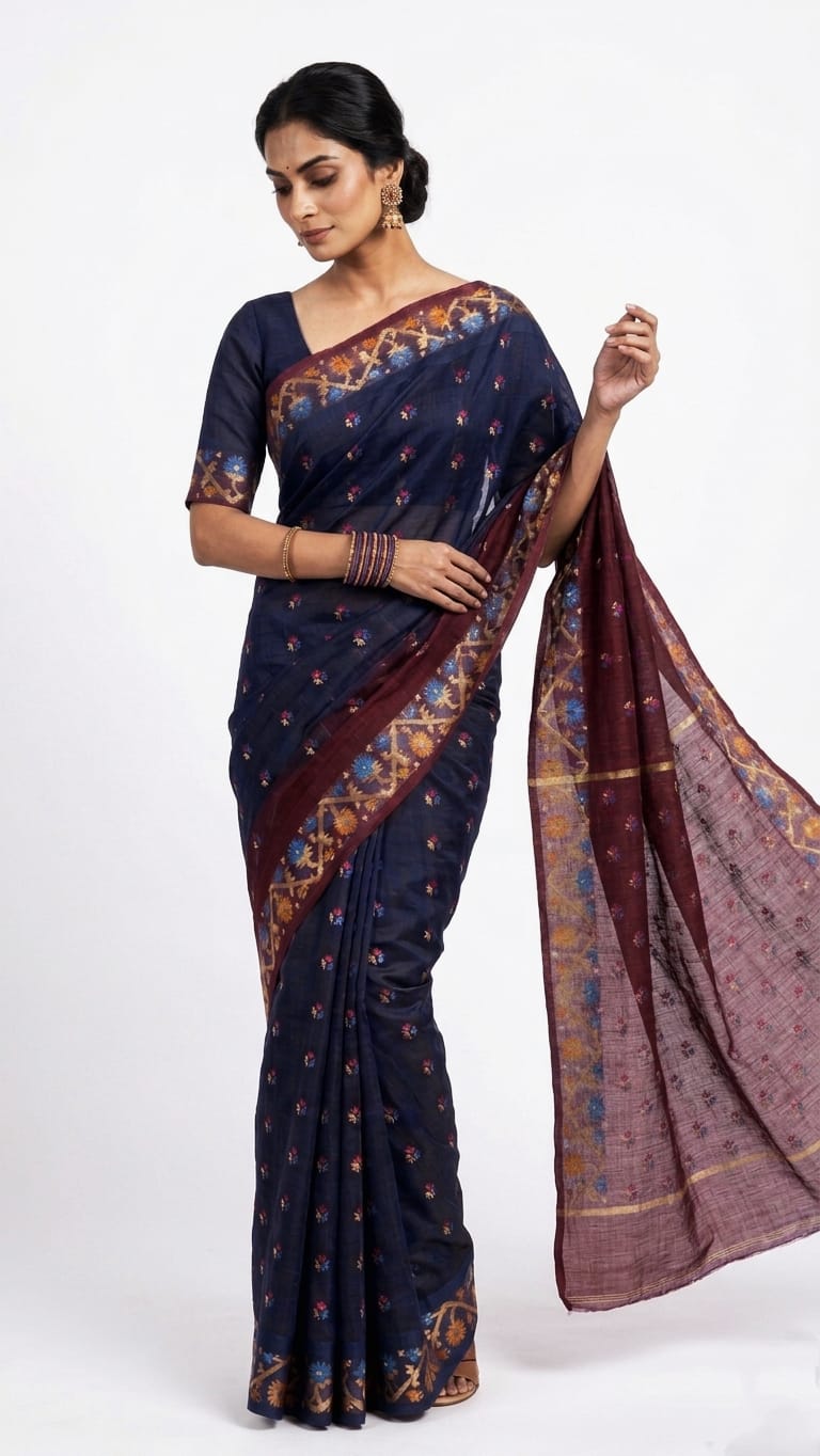 Mrs. SARDARNI Contrast Blue & Maroon Silk Saree for Women | Festive Wear | Premium Ethnic Wear | Mrs. SARDARNI