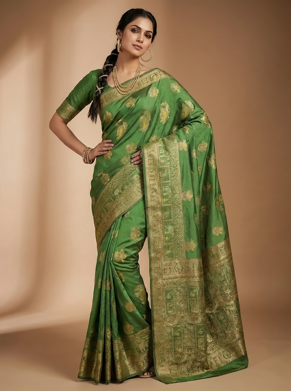 Mrs. SARDARNI Banarasi Jacquard Art Silk Saree - Lime Green (Morni Collection)