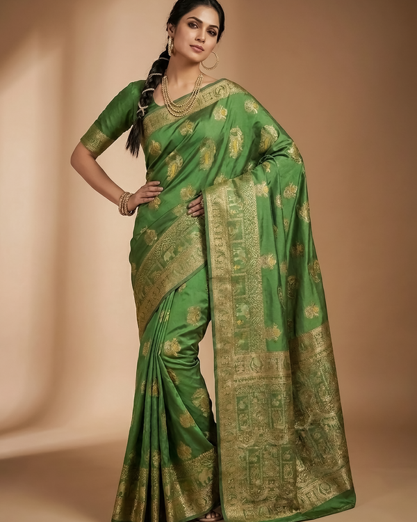 Mrs. SARDARNI Banarasi Jacquard Art Silk Saree - Lime Green (Morni Collection)
