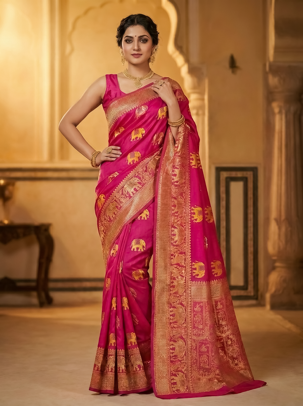 Mrs. SARDARNI Banarasi Jacquard Art Silk Saree - Pink (Morni Collection)