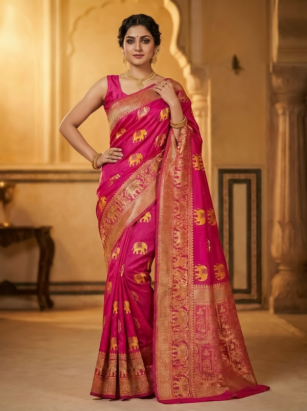 Mrs. SARDARNI Banarasi Jacquard Art Silk Saree - Pink (Morni Collection)