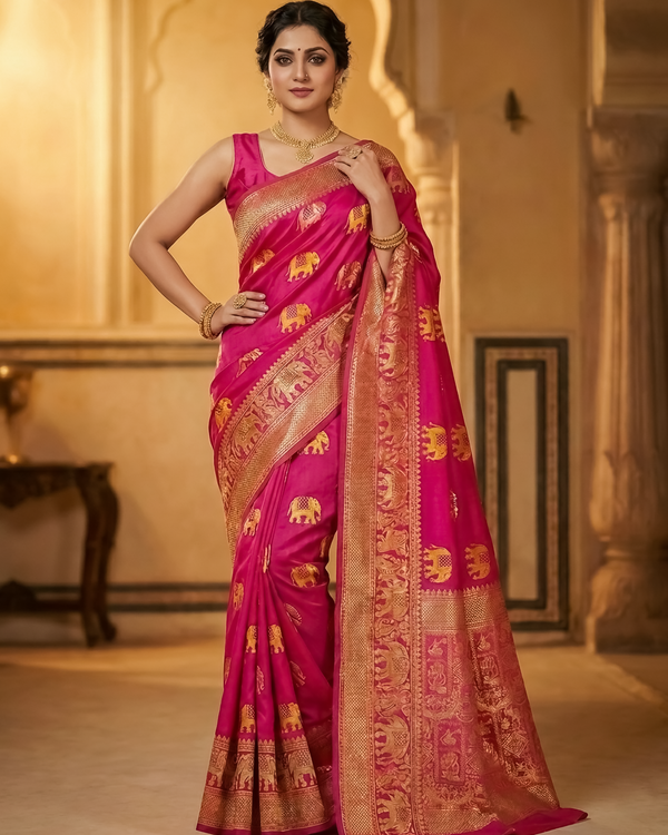 Mrs. SARDARNI Banarasi Jacquard Art Silk Saree - Pink (Morni Collection)